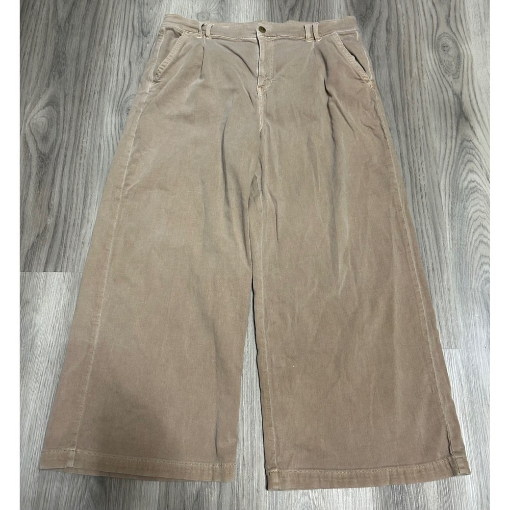 American Eagle Womens Wide Leg Corduroy Pants Cotton Lyocell 16 Short Tan Brown